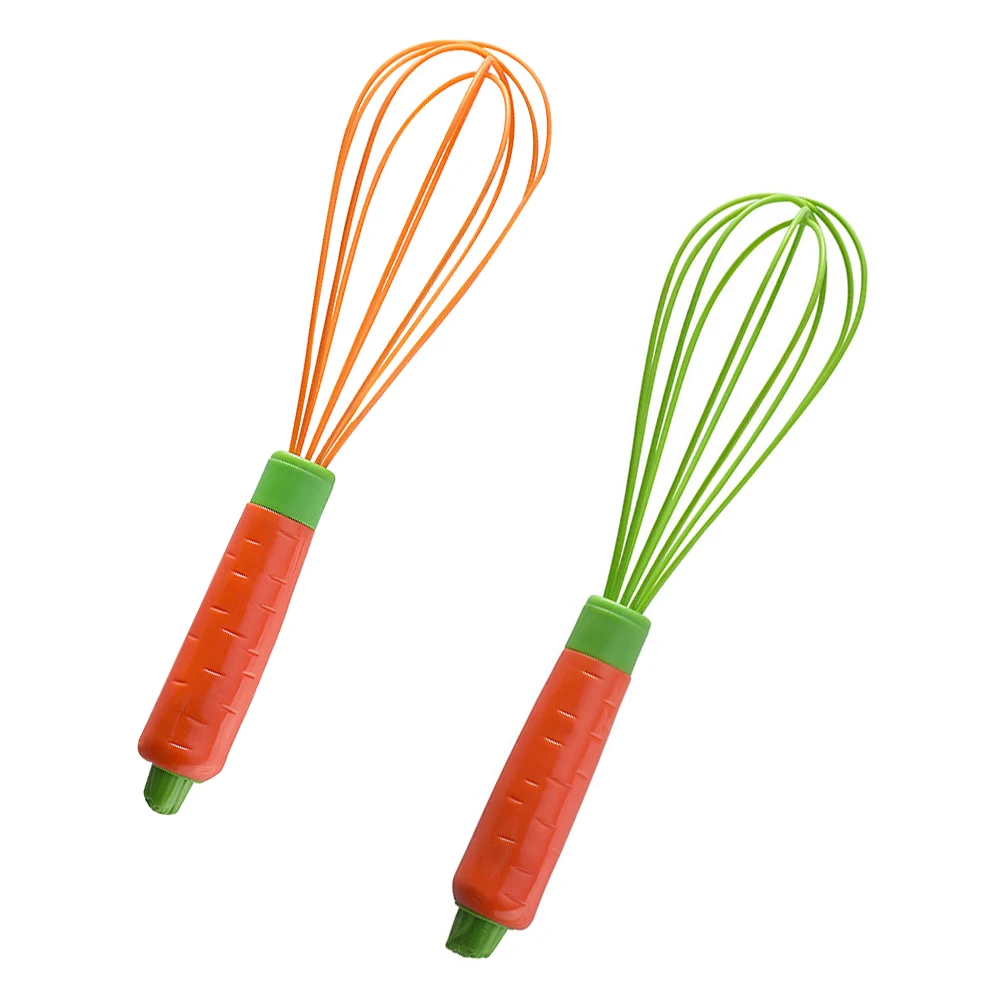 

2Pcs Silicone Egg Beater Kitchen Whisk Cooking Mixer Carrot Shaped Handle Manual Blender Hand Beaters for Scrambled Eggs Baking