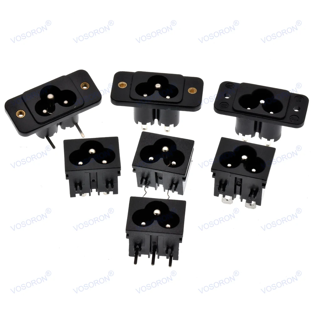 IEC 60320 C6 3-Pin Male AC Power Socket, Panel Mount 2.5A 250V 3-Prong Mains Inlet Connector for Laptop Adapter