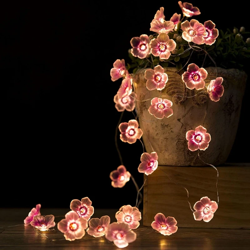 LED String Lights Pink Cherry Blossom String Lights 2M20 Lights For Indoor Courtyard Shape Holiday Decoration