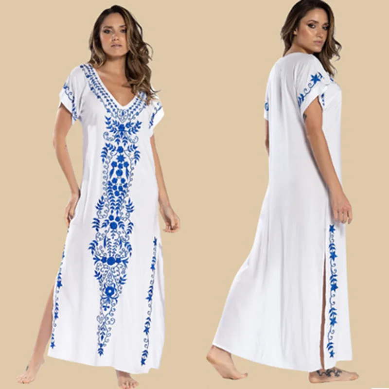 Beach Dress Cotton Embroidered Sun Protection Swimsuit Cover up Beach Vacation Ladies' Dress Swimming Water Sports Dress