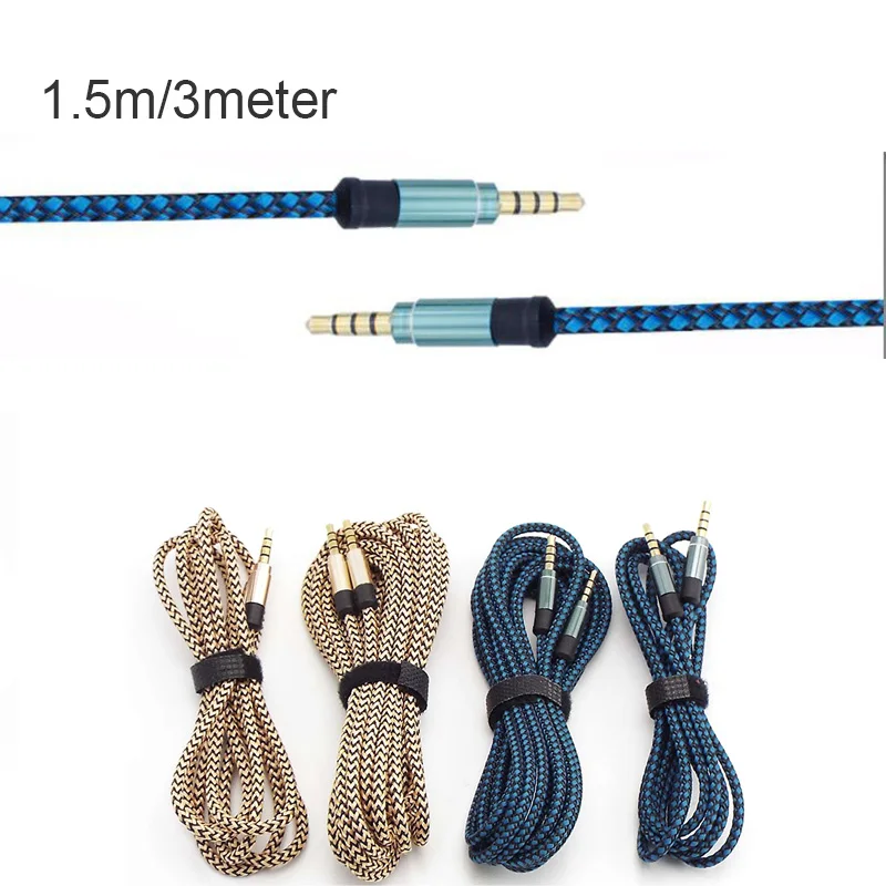 3/1.5m 3.5mm z męskiego na męskie stereo 4-biegunowy przewód przewód AUX przewód przyłączeniowy przedłużający głośnik Audio do słuchawek samochodowy