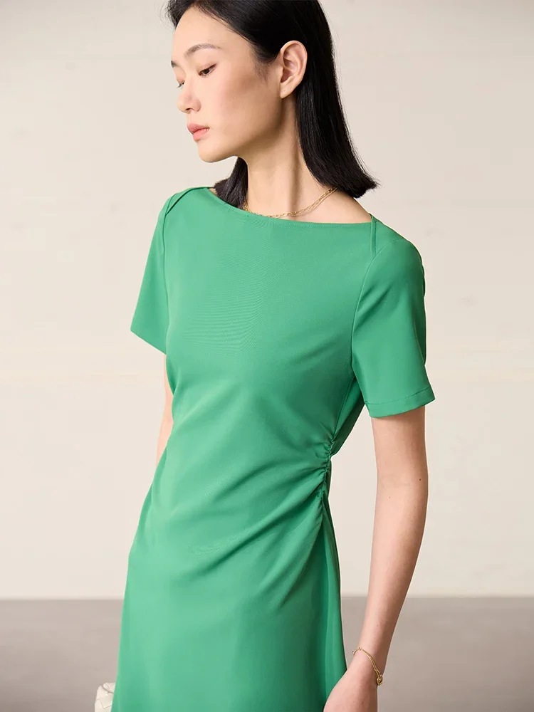 AMII Minimalismus Frauen Kurzen Ärmeln Kleid 2023 Frühjahr Neue Pullover Schlank Chic Solide Slash Neck Kleider Weibliche Vestidos 12342384