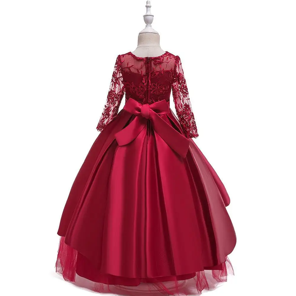 4-14Y Girls Bridesmaid Girls Party Dress Long Sleeve First Communion Gown Wedding Party Princess Dresses  Christmas Costumes