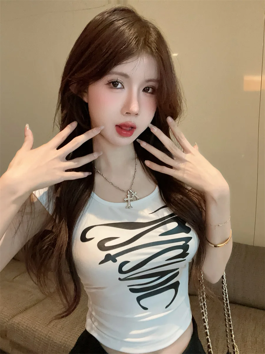 Sexy Cross Back Short Sleeve T-Shirt Women's Sweet Spicy Pure Desire Summer New Fashion Short Personality Top Body Shirt