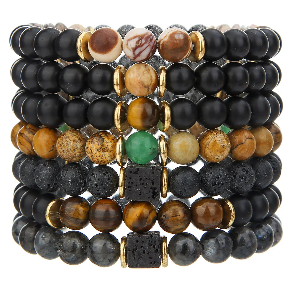 Meetvii Natural Tiger Eyes Volcanic Rock Beaded Braclet Gift for Man Hematite Healing Wrist Chain Pulsera Homme