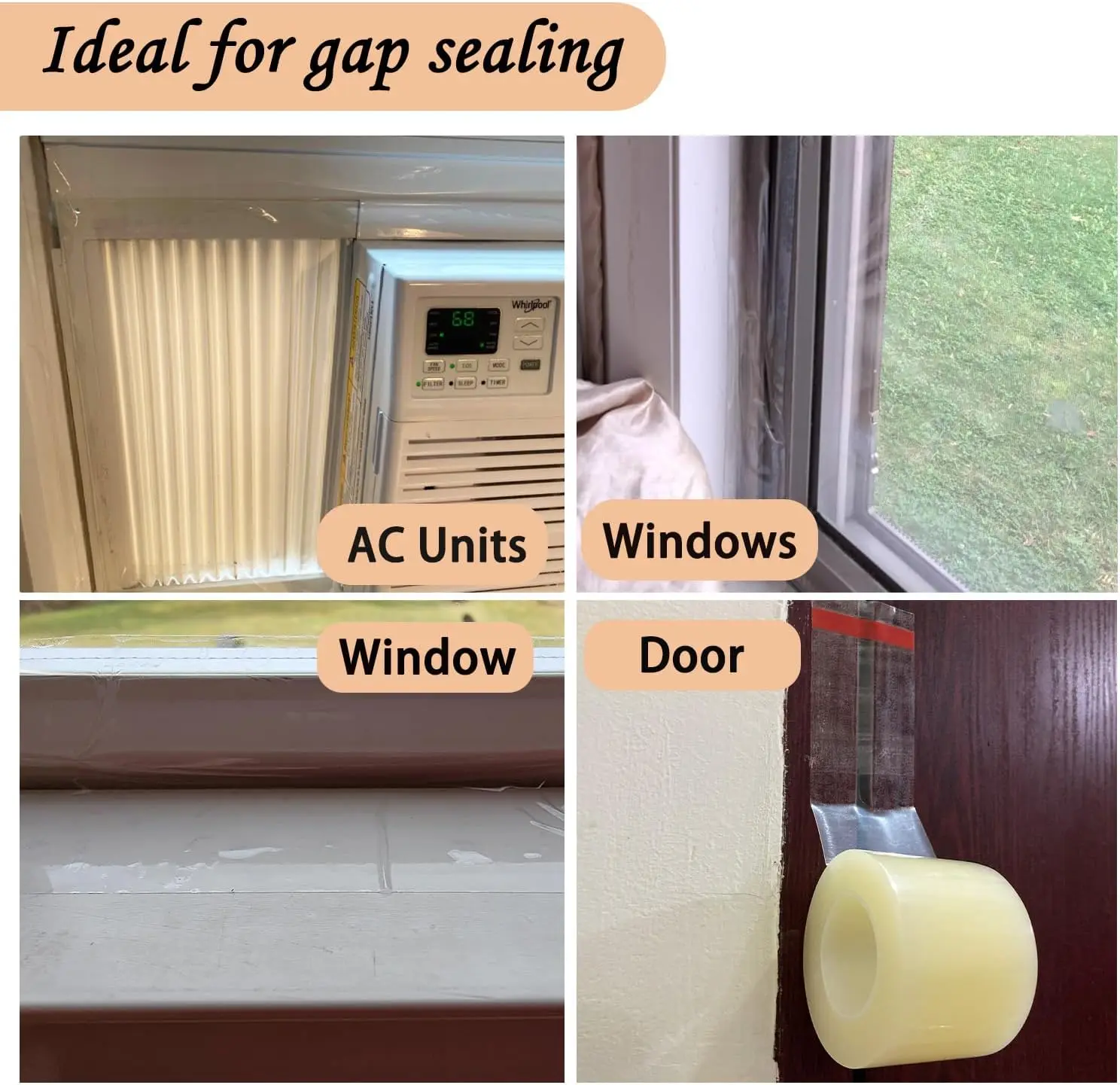 Clear Window Weather Sealing Tape, 2 Inch X 23 Yards, Window Draft Isolation Tape, AC Insulation Sealing Film Tape, No Residue