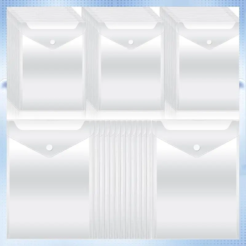 A82Q-50Pcs Clear Plastic Envelopes With Snap Button Stamp And Die Storage Pockets For School Home Office 7.08 X 9.44Inch
