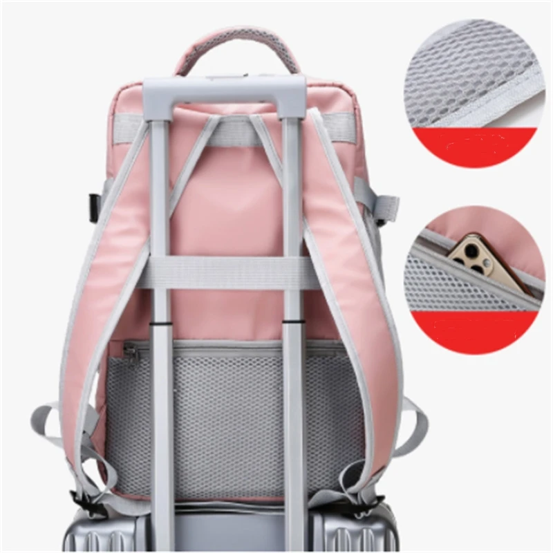 Pink Women Travel Backpack Water Repellent Anti-Theft Stylish Casual Daypack Bag with Luggage Strap & USB Charging Port Backpack