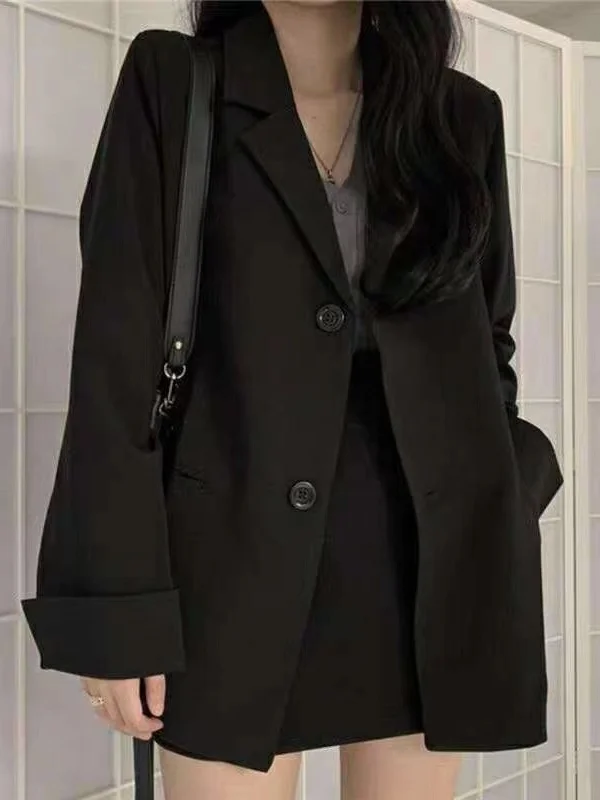 Chaqueta de traje para mujer de talla grande, estilo coreano, holgada, adelgazante, que disimula la figura, nueva colección primavera-otoño, cintura alta, fibra de poliéster