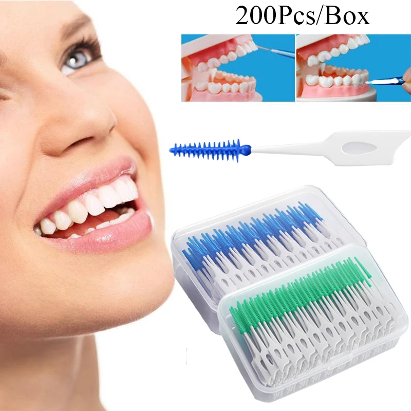 200PCS Silicone Interdental Brushes Toothpick Oral Care Teeth Floss Remove Hygienic Toothpicks Soft Rubber Bristle Teeth Clean