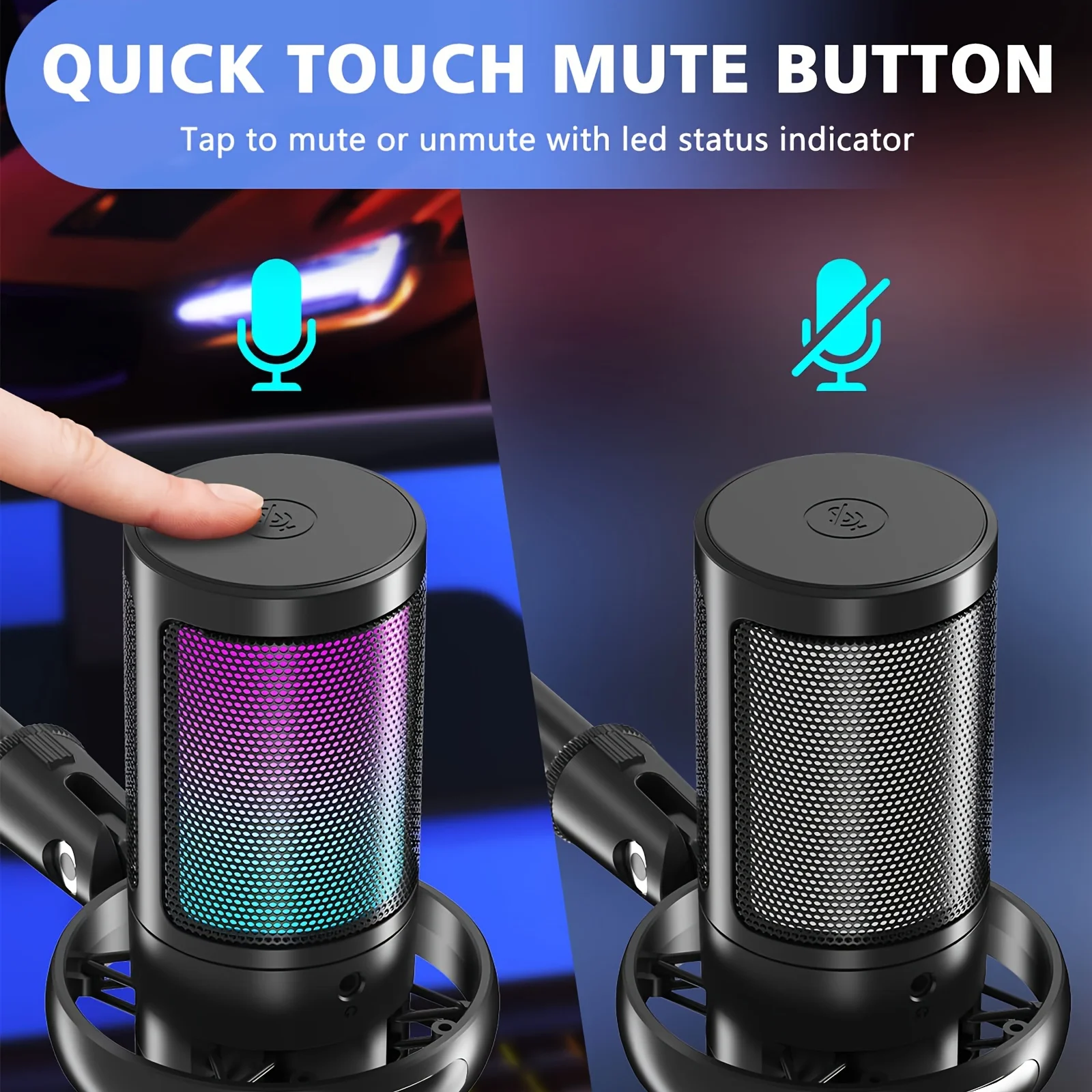 

Микрофон, USB-микрофон для ПК для подкастов видео, потоковая передача, конденсаторный микрофон с быстрым отключением звука, подставка для штатива, поп-фильтр, индикатор RGB, S