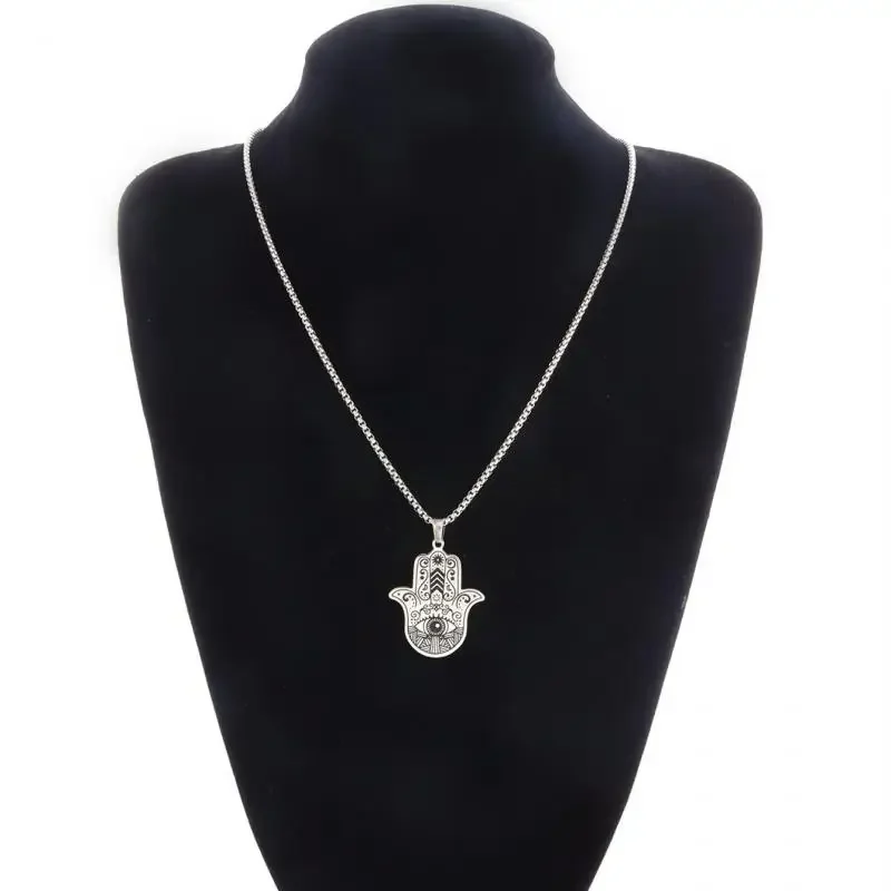 Classic Hamsa Hand Pendant Necklace Evil Eye Fatima Vintage Necklace Good Luck Success and Protection Amulet Jewelry