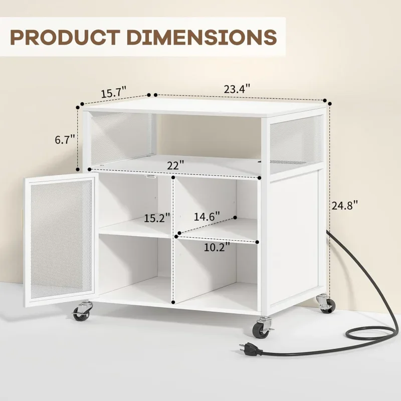 Printer Stand with Storage, File Cabinet w/Wheels and Charging Station, Industrial Printer Table Home Office, 4-Tier Filing