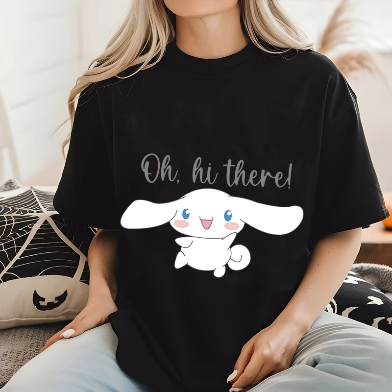 Cute Cinnamoroll printed ladies T-shirt pure cotton short-sleeved casual tops cartoon women's clothing