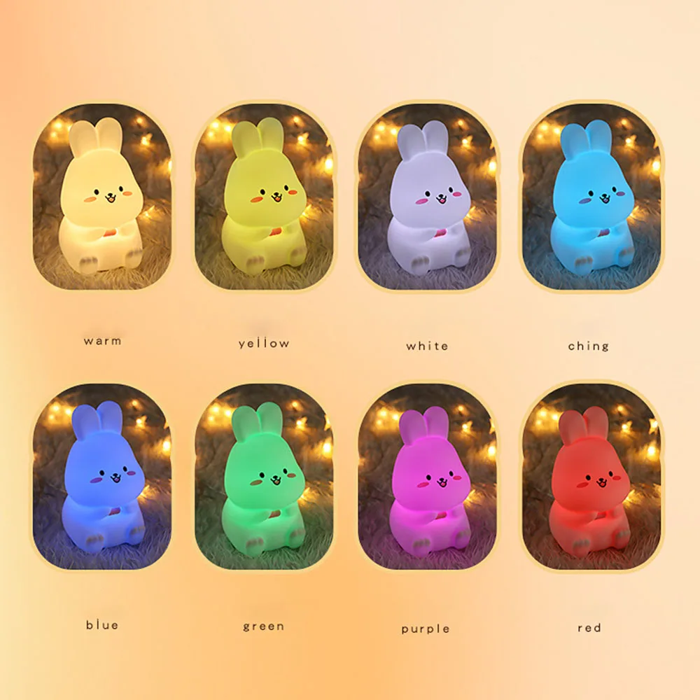 Cartoon Colorful Bunny Night Light Personalized Timerable Desk Night Light For Bedroom Children Room