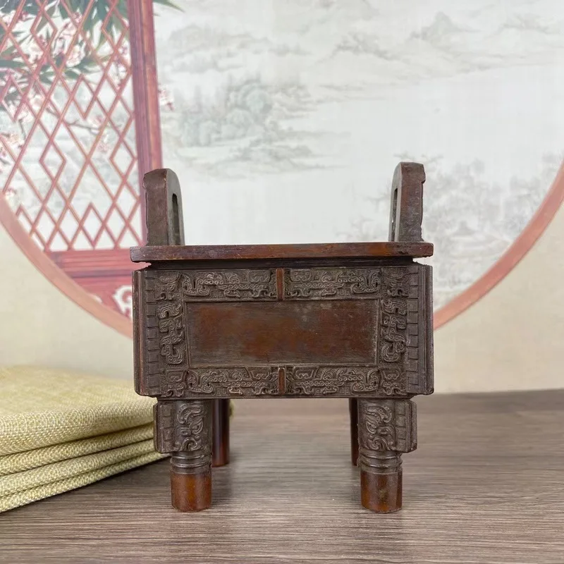 Copper tripod ornaments, brass Si Mu Wu tripod, four-sided tripod ornaments, large size, suitable as a gift for the opening of a