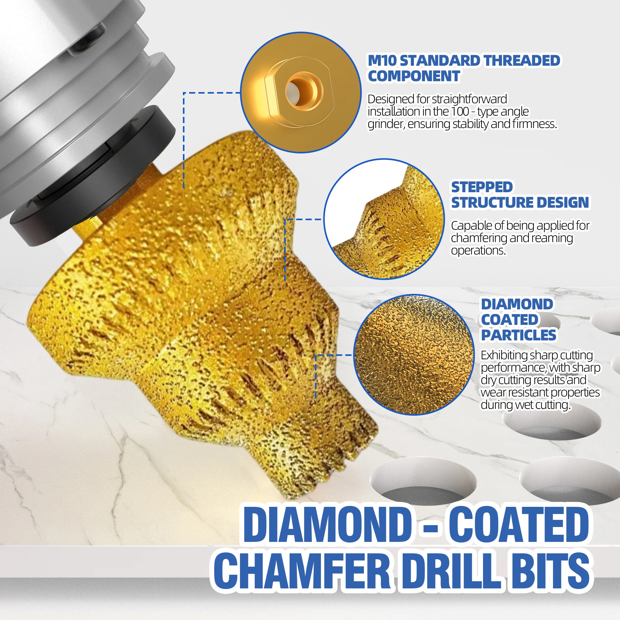 

LIDIAO M10 Thread Diamond Stepped Brazed Sawtooth Pagoda Drill Bit 20-35-50mm Hole Expander for Concrete Granite Drill