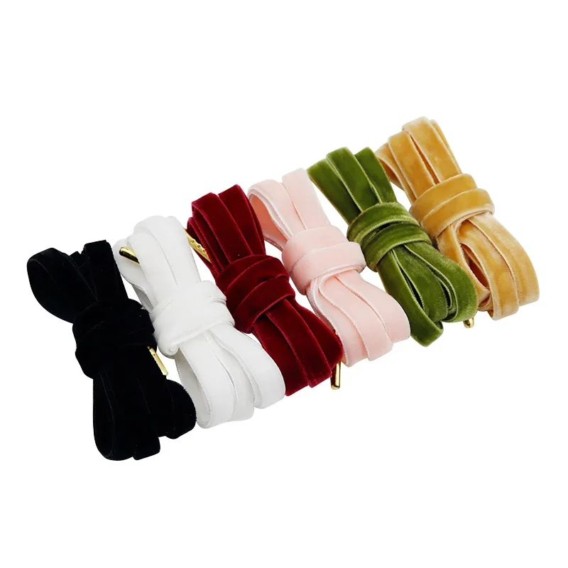 Coolstring Girl Shoe Accessory 1CM Smooth Skin Feelling Canvas Ribbon Tape Wide Fluff Velvet Lacet With Pretty Golden Metal Tips
