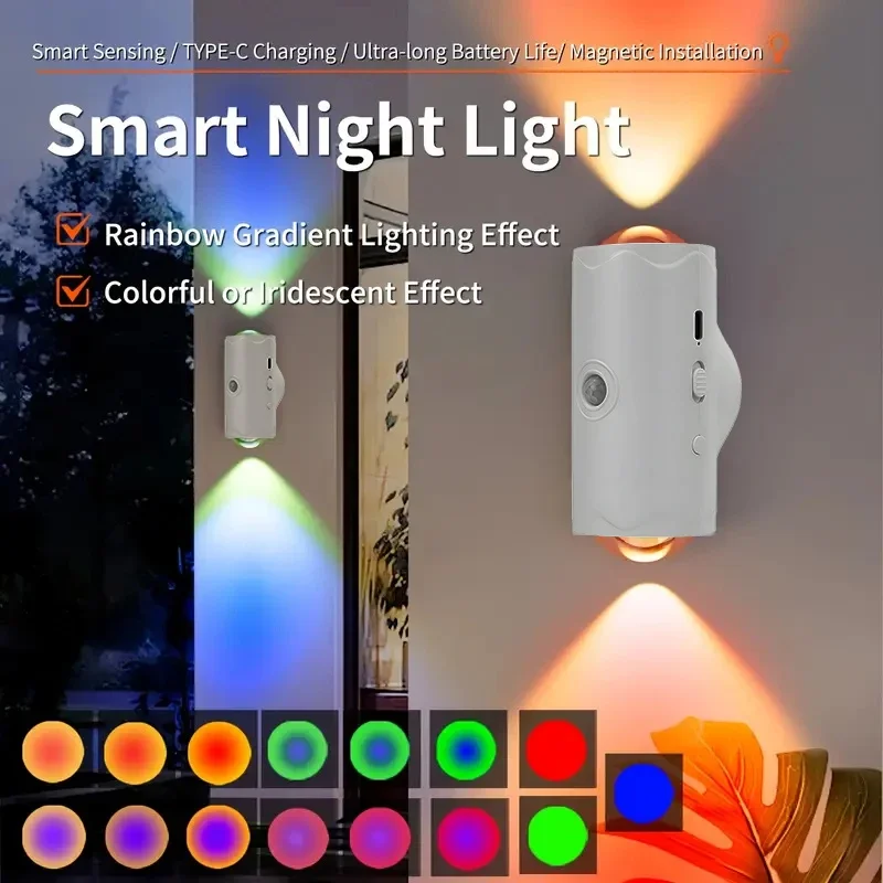16Color Motion Sensor Night Light with Remote Control LED Wall Lamp Rechargeable Indoor Atmosphere Lamp Magnetic Staircase Light