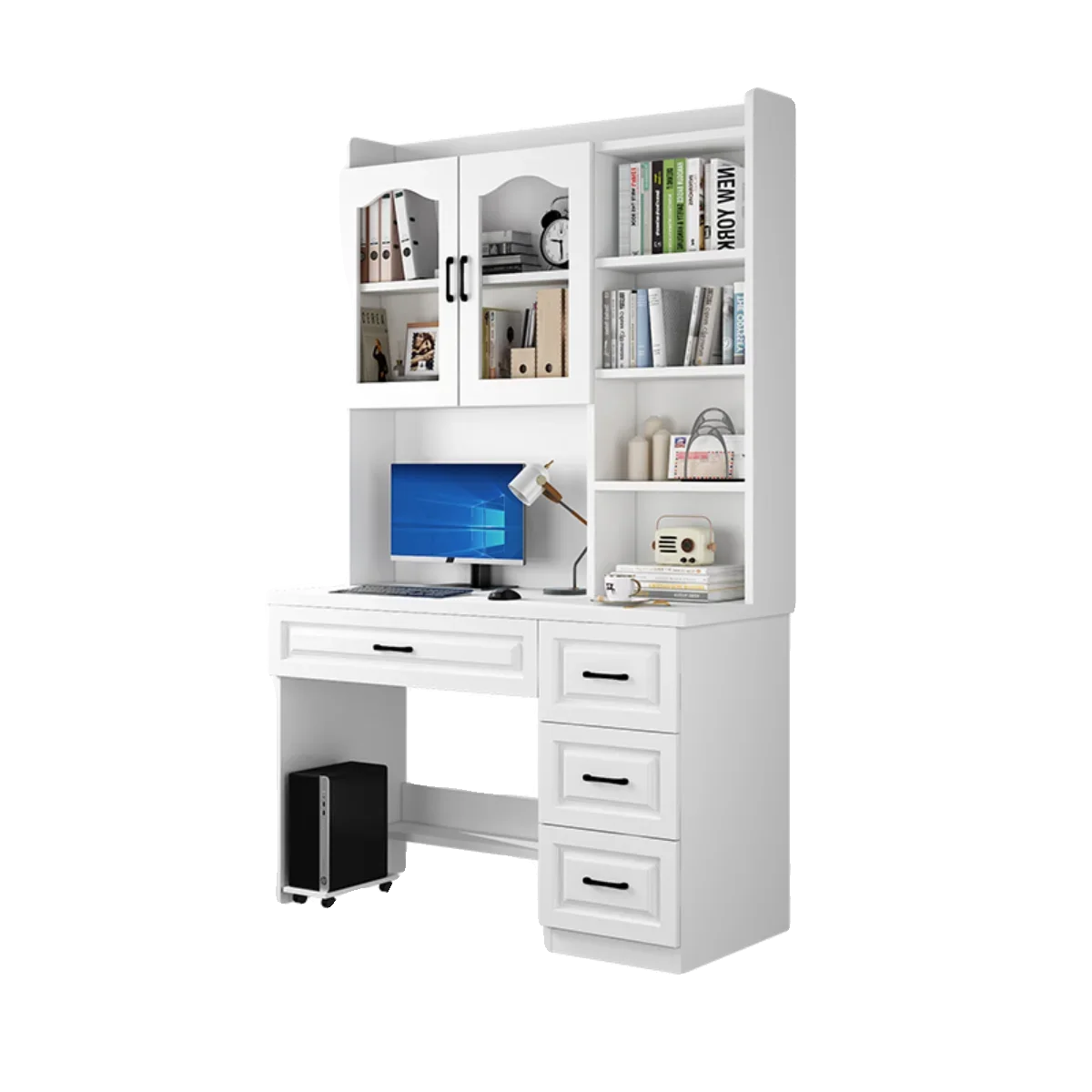 solid wood computer desk desk bookshelf integrated student children's home bedroom desktop writing study table with bookcase