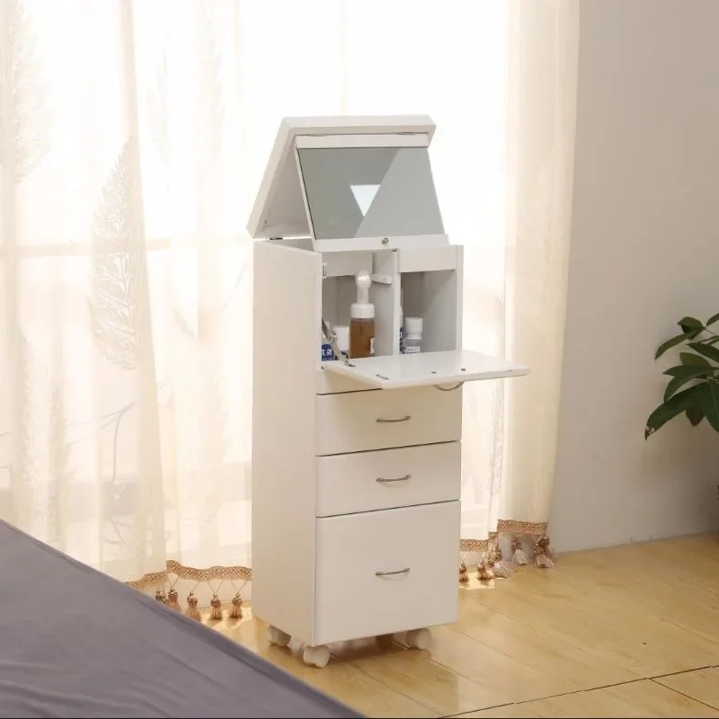 Tocador de madera maciza para dormitorio, minimesa de maquillaje con tapa simple, gabinete de almacenamiento, mesa de maquillaje integrada, multidiversión