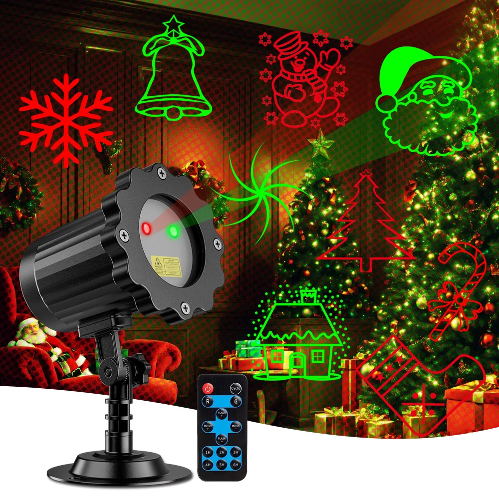 Outdoor Waterproof Landscape Laser Light Christmas Red and Green Laser lights Snowflake Christmas Festival Light Holiday Decorat