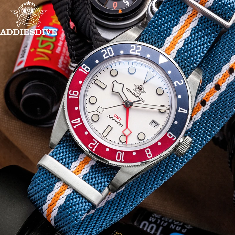 ADDIESDIVE reloj hombre hommes montres cadeau de noël 20Bar plongée BGW9 lumineux AD2044 suisse Ronda 515-24H GMT montre à Quartz