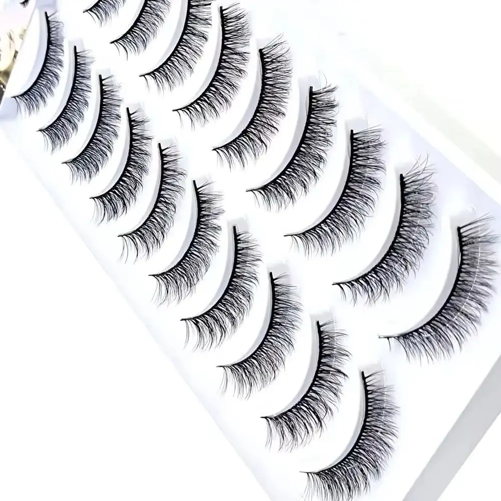 NEW 10pairs Short Natural Mink False Eyelashes Cross Dense Handmade Cotton Stalk Eye Lashes Date Make-up Mink Fake Eyelashes