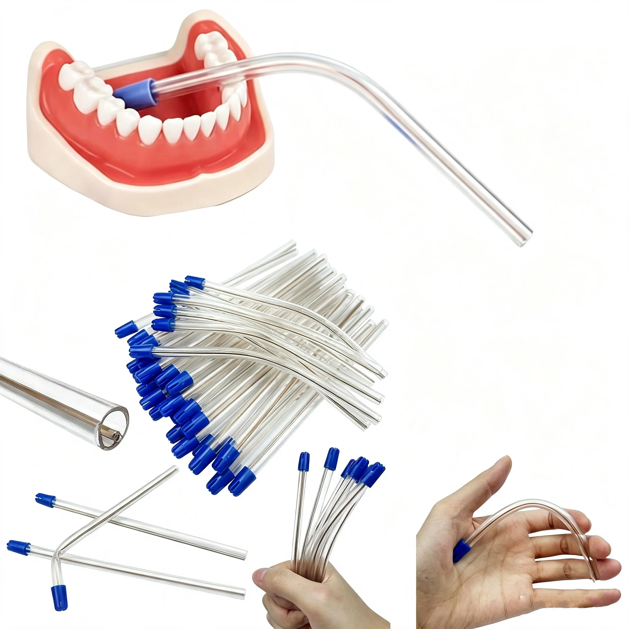50/100pcs Disposable Dental Saliva Ejector Transparent Flexible Oral Suction Aspirator Tube Dental Clinic Consumables