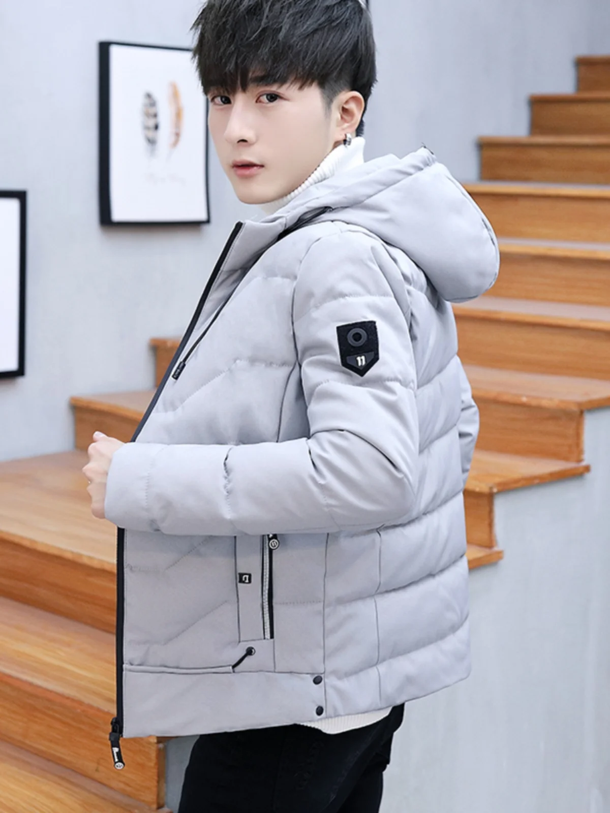 

Зимняя повседневная куртка из хлопка для мужчин, модная, теплая, с капюшоном, из полиэфирного волокна, для молодежи