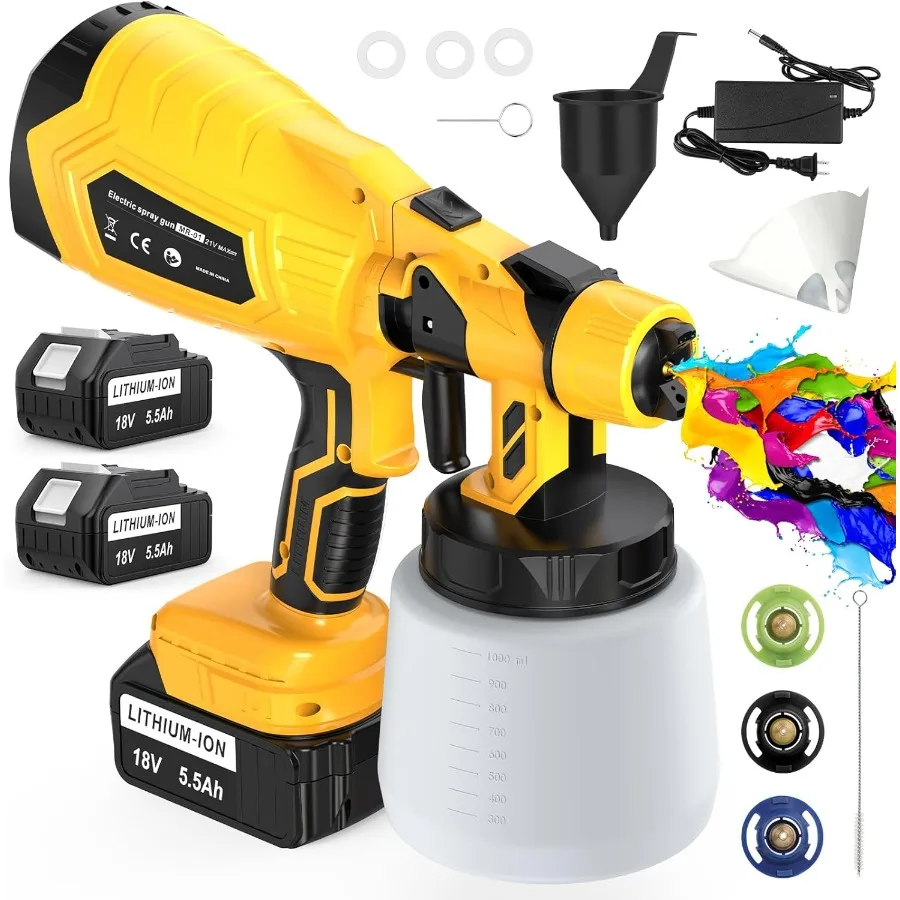 

Беспроводной распылитель краски с аккумулятором, 2X 5,5 Ач, 18 В, электрический распылитель, краскораспылитель для ремонта дома, мебели, кабина