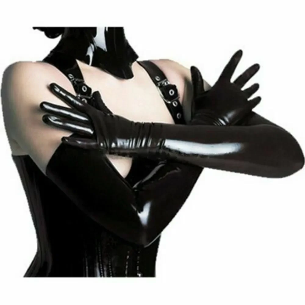 Guanti lunghi in ecopelle Unisex Sexy uomo donna effetto bagnato Latex Party Opera Club costumi accessori guanti stretti