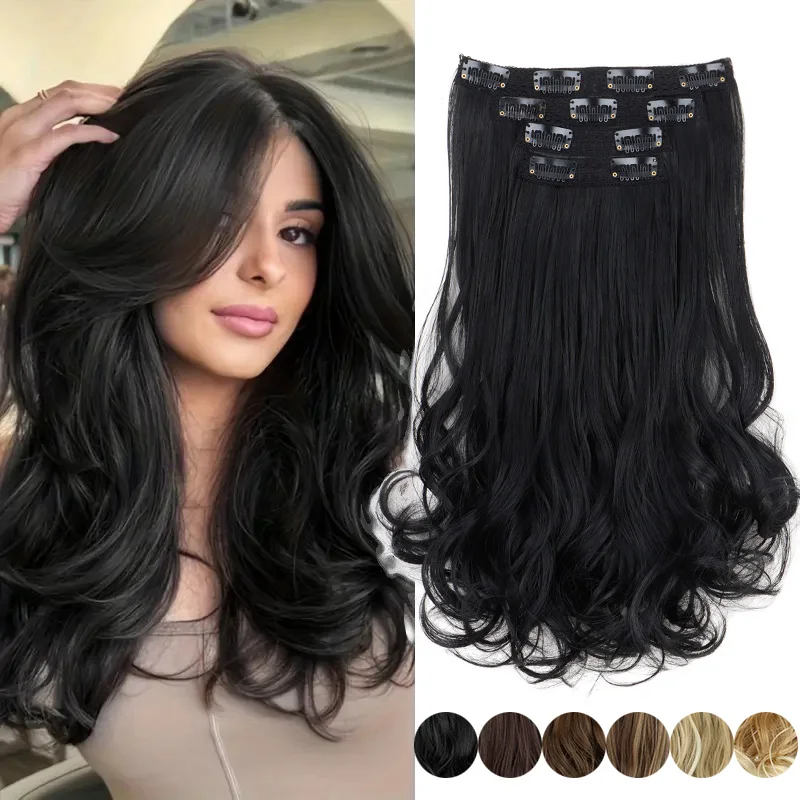 

Synthetic 14Inch 4pcs/set 11Clips Short Wavy Curly Hair Extension Invisible Natural Heat Resistant Black Brown Hairpiece