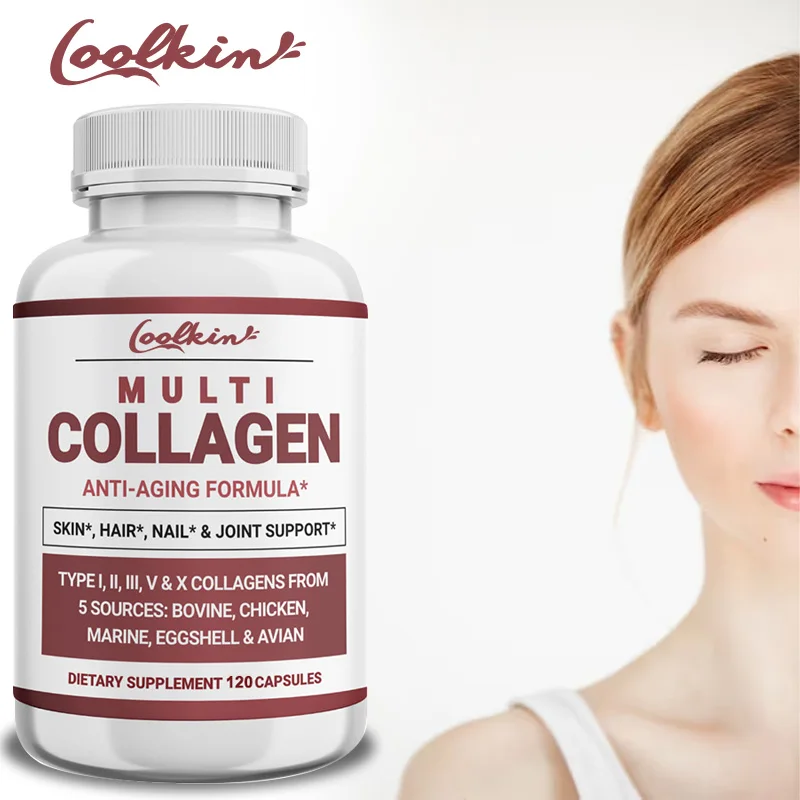 

Multi Collagen Peptides Capsules - with Collagen Types I, II, III, V & X - Anti-Aging, Healthy Joints, Hair, Skin, Bones, Nails