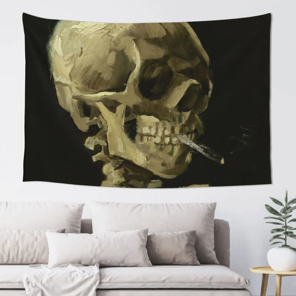 Skull Of A Skeleton With A Burning Cigarette - Vincent Van Gogh Tapestry Bedroom Decoration Wall Hanging Wall Art Tapestry