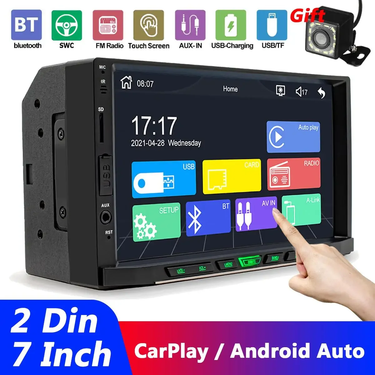 

2din Car Stereo Radio Car Player Autoradio Stereo Carplay 7 Inch Android Auto Multimedia MP5 Player USB AUX + Rear View Camera