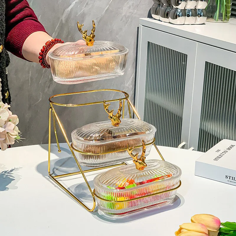 

Тарелка с фруктами для домашнего использования в гостиной, блюдо с орехами/сухофруктами/закустками, тарелка-витрина, многослойная разделенная в новом стиле