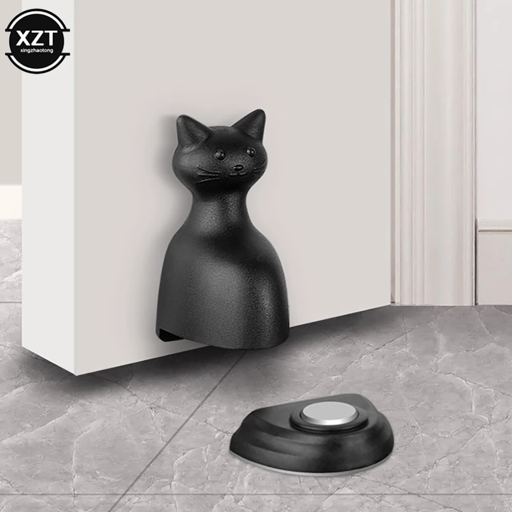 1PC Cat Shape Magnetic Door Stopper Non-punch Door Holder Wind-proof Stop Door Anticollision Door Hardware with Adhesive Sticker