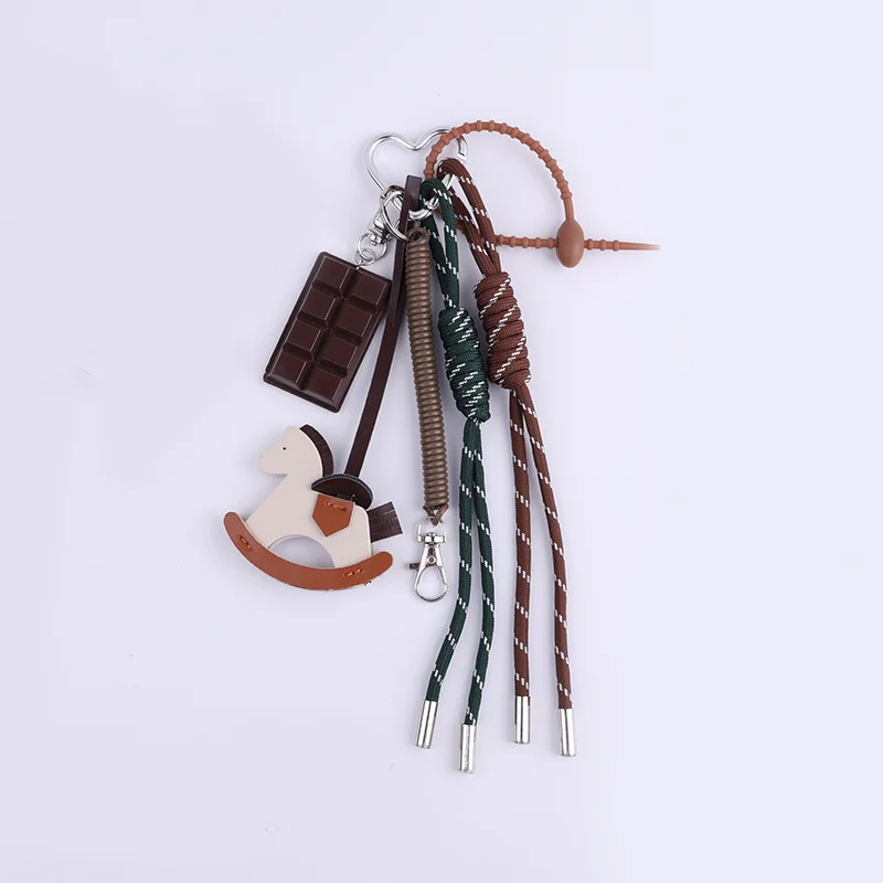 

Practical Leather Horse Pendant Keychain With Braided Rope Bags Pendant Charm For Stylish Phone And Bag Accessories