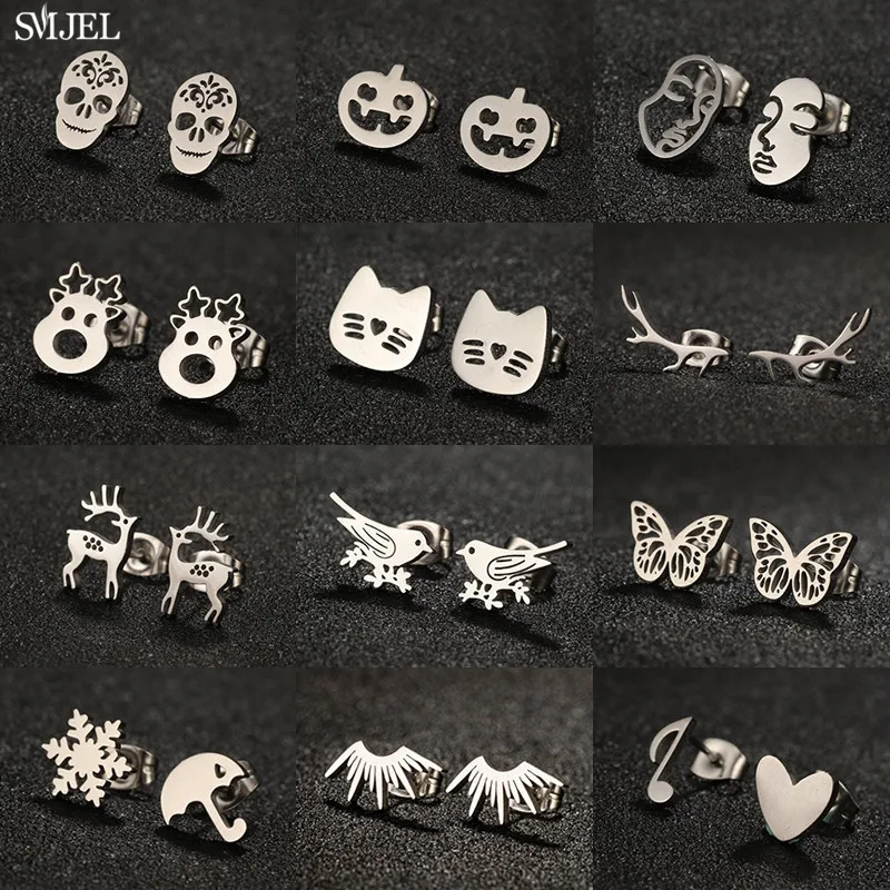 Fashion Cute Christmas Earrings Small Snowflake Deer Butterfly Earings Stainless Steel Jewelry for Women Girls Ear Accessories