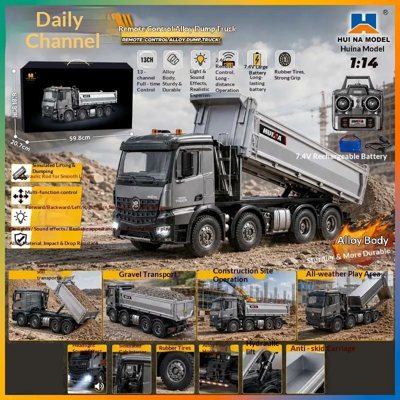 Huina 536pro Rc Dump Truck 1/14 Scale Full Proportional 8wheels Heavy Remote Control Construction Vehicle With Light
