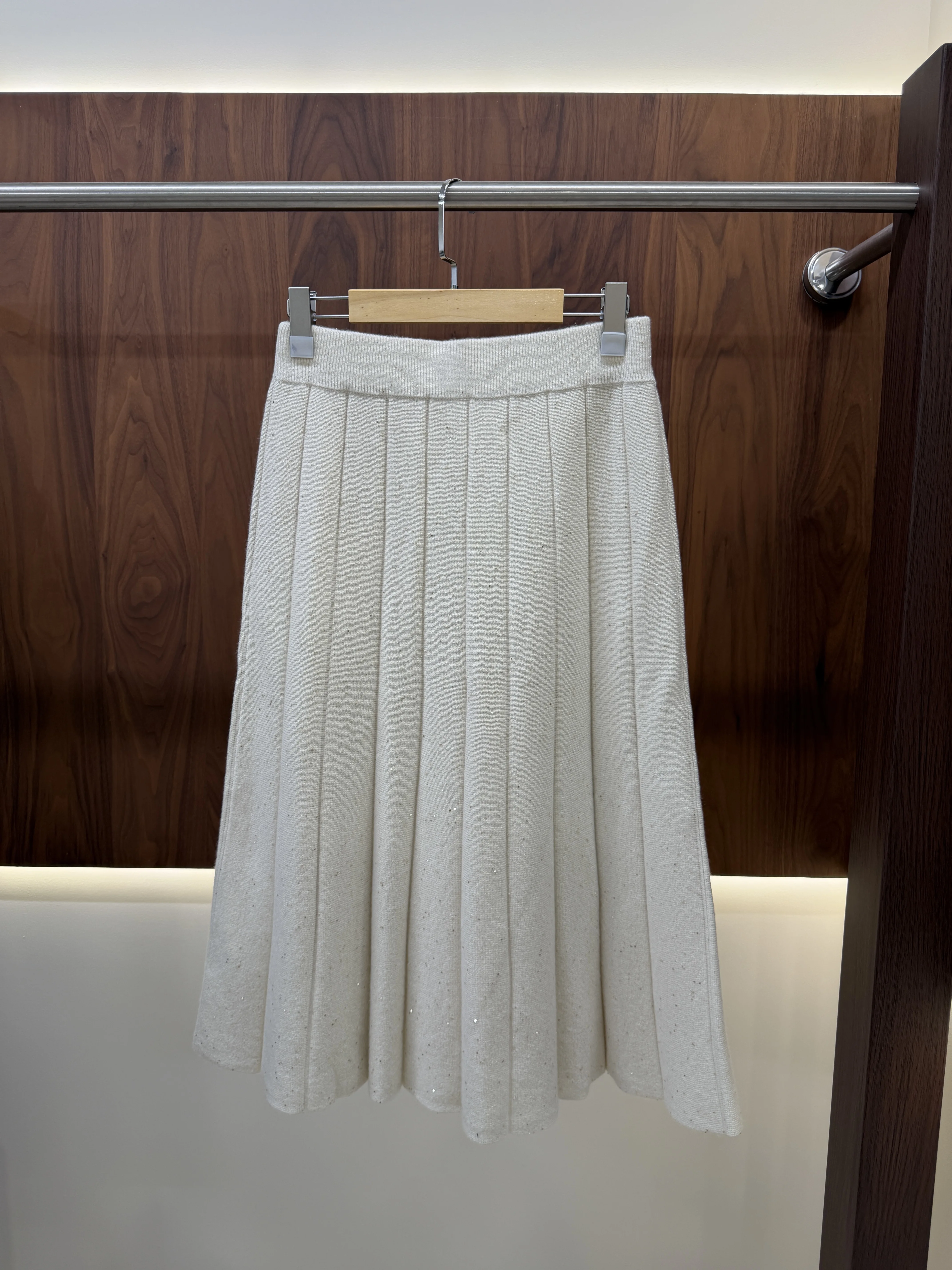 Women's High-Waisted Wool-Cashmere Pleated Knit Midi Skirt