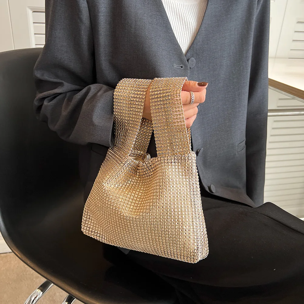 

Женская блестящая сумка с кристаллами, однотонная блестящая сумка на запястье со стразами, универсальные блестящие вечерние сумки, женская вечерняя сумочка
