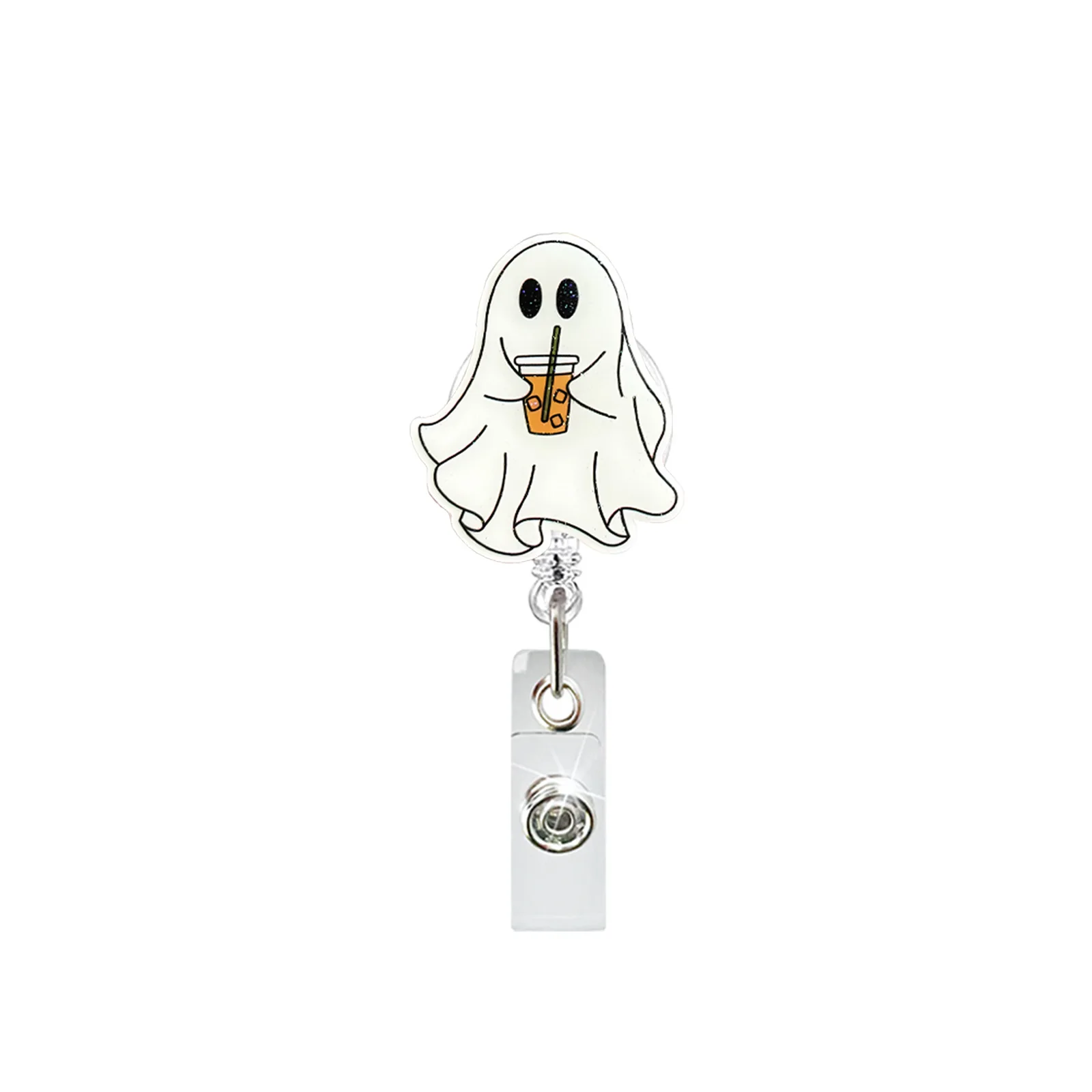 Cartoon Halloween Pumpkin Spooky Pattern Badge Reel with Swivel Alligator Clip Retractable ID Card Badge Holder for Nurse Doctor