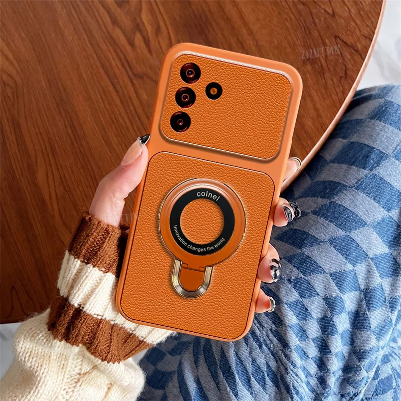 Luxury Leather Magnetic Bracket Phone Case On For Samsung Galaxy A11 A12 A13 A14 A15 A16 A17 4G 5G Anti Knock Back Cover