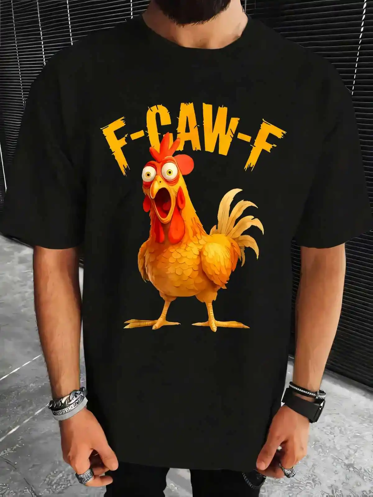 Impressão de letras F-Caw-F, design engraçado e interessante, adequado para uso diário, entretenimento de festas, respirável, lavável à máquina, design de logotipo de galo e casca de ovo, adequado para camisetas