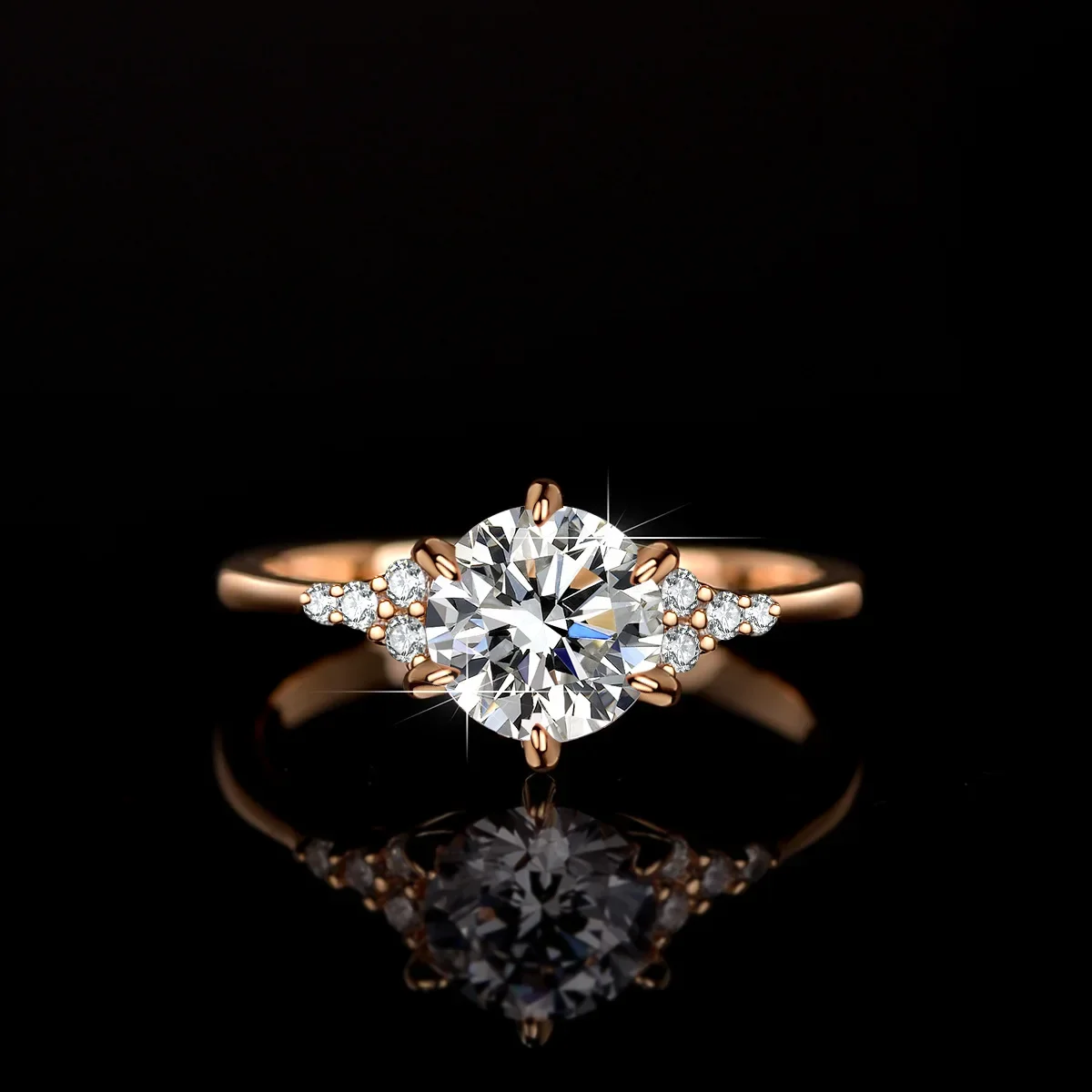 18K gold moissanite ring PT950 platinum six-claw princess crown ins ring plated with champagne gold