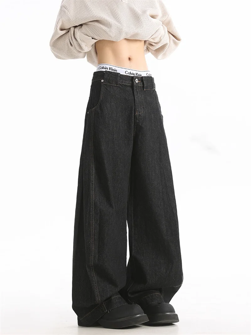 

Ретро Американский High Street Faded Bla Knife Широкие свободные джинсы Модные брендовые крутые джинсовые брюки с высокой талией для мужчин