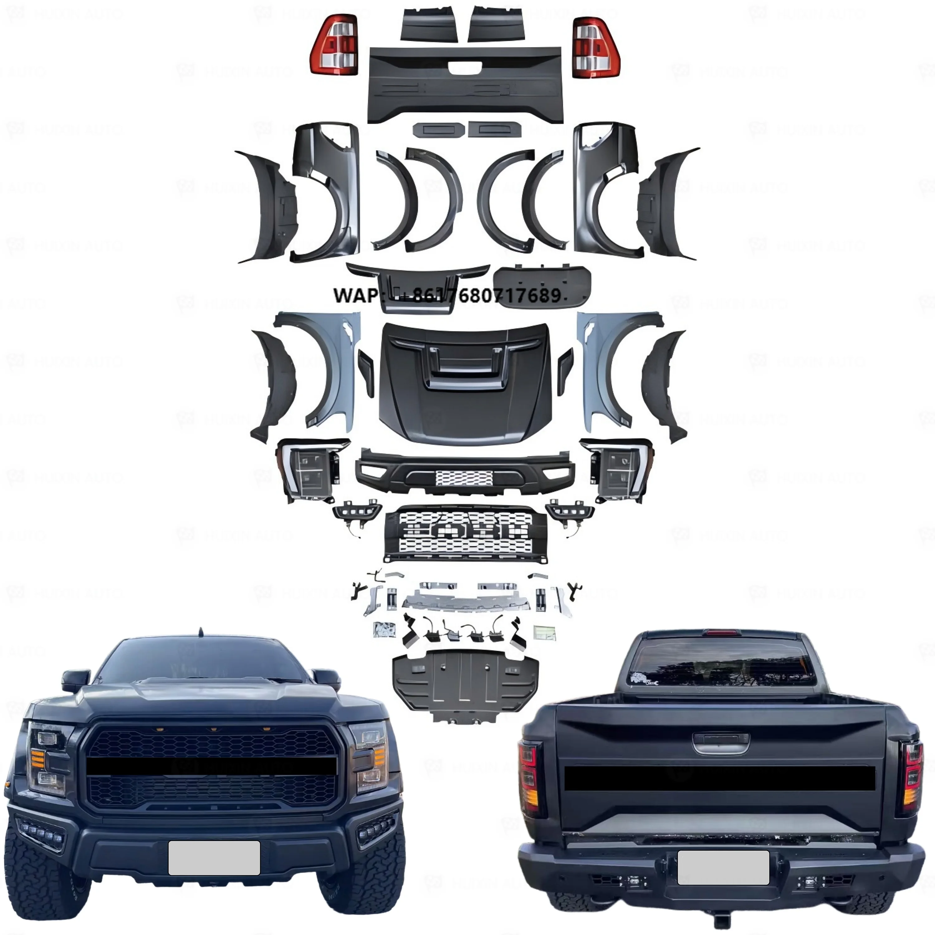 

High Quality PP Plastic Body Kit for Ranger T6 T7 T8 2012-2019 Upgrade to 2020 F150 raptor Style with Fenders Hood Lamps