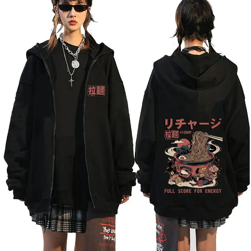 

Ramen Full Score for Energy Print Zipper Hoodie Men Women Funny Vintage Japanese Style Zip Up Hoodies Male Casual Oversized Coat